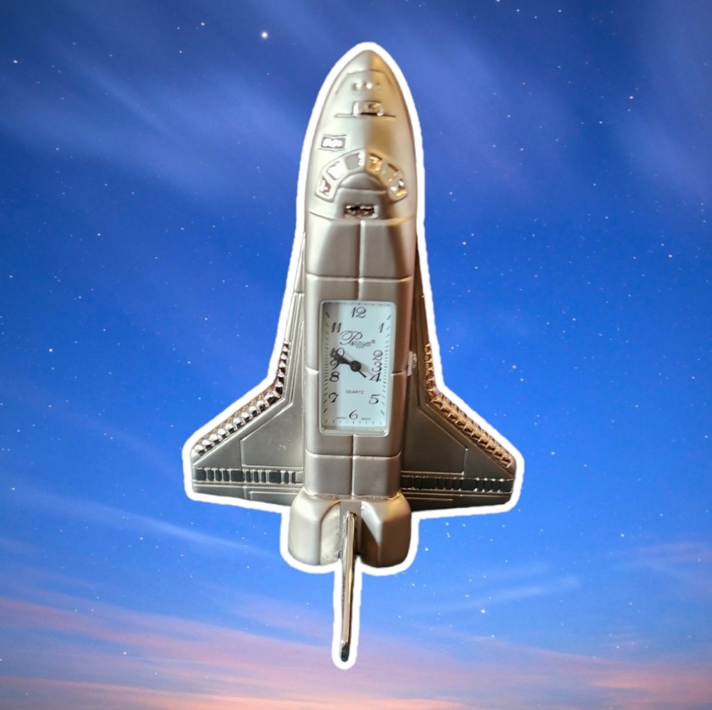 Rare Platinum Silver Space Shuttle Clock NIB